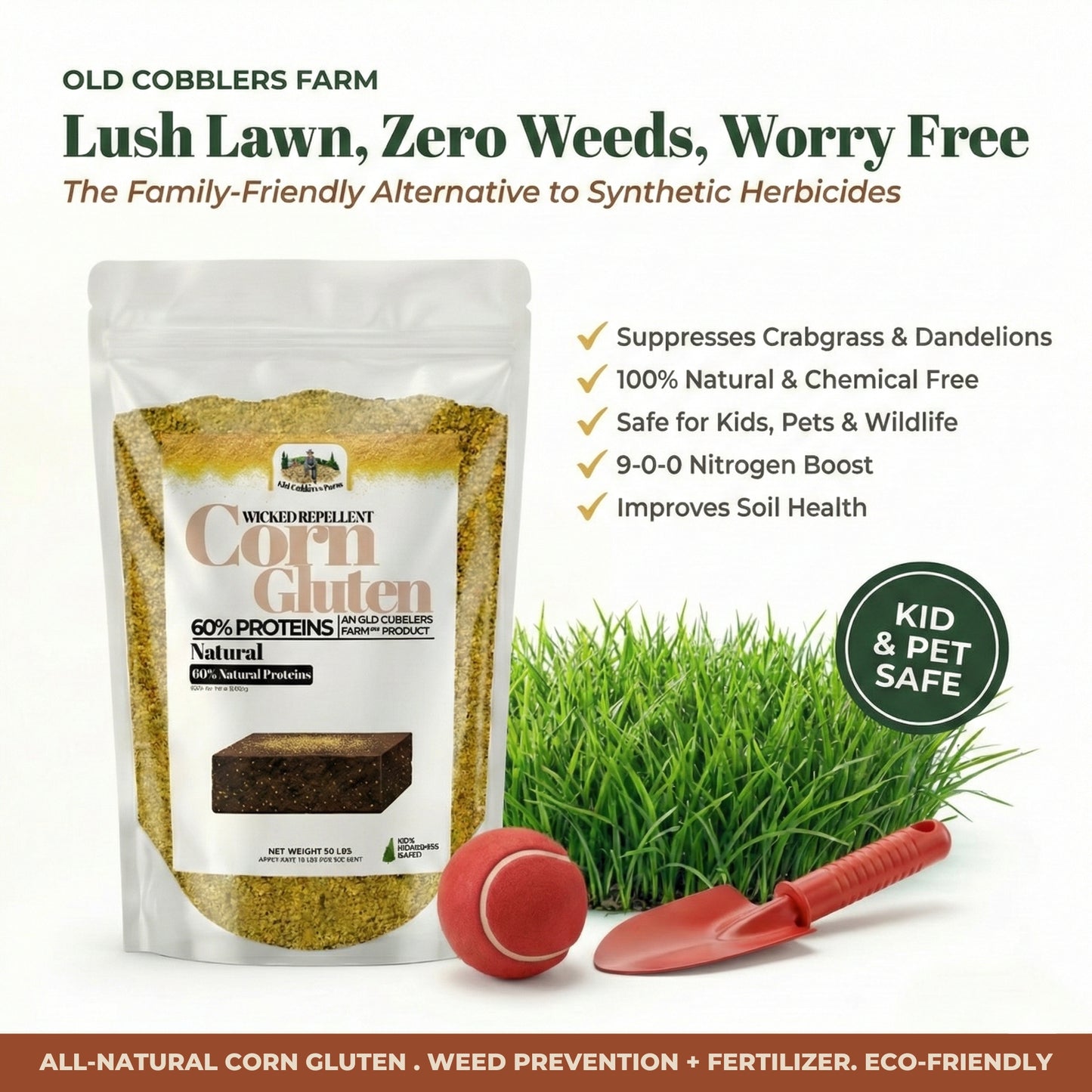 Old Cobblers Farm™ Wicked Repellant Corn Gluten All-Natural Weed Prevention